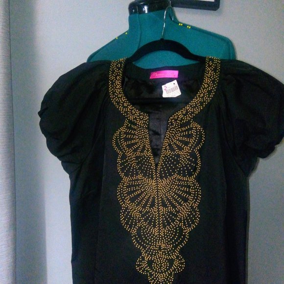 Narciso Lang Beaded A-line Puff Sleeve Mini Dress in Black Sz L NWT - Picture 2 of 16